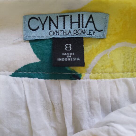 Cynthia Rowley Lemon Print Skirt Size 8 A-Line Flare White - Picture 9 of 10